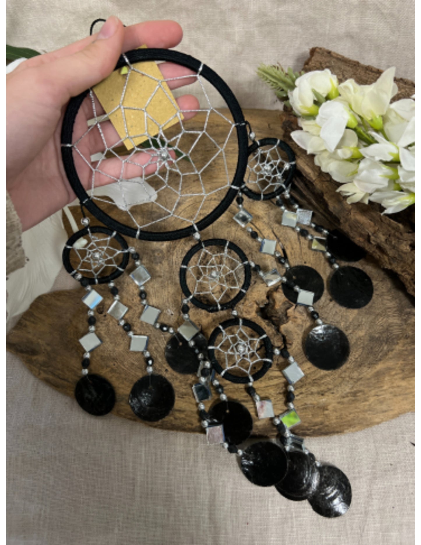 Image for dromenvanger-spiegel-schelp-11-cm-zwart-dream-catcher_1.jpg