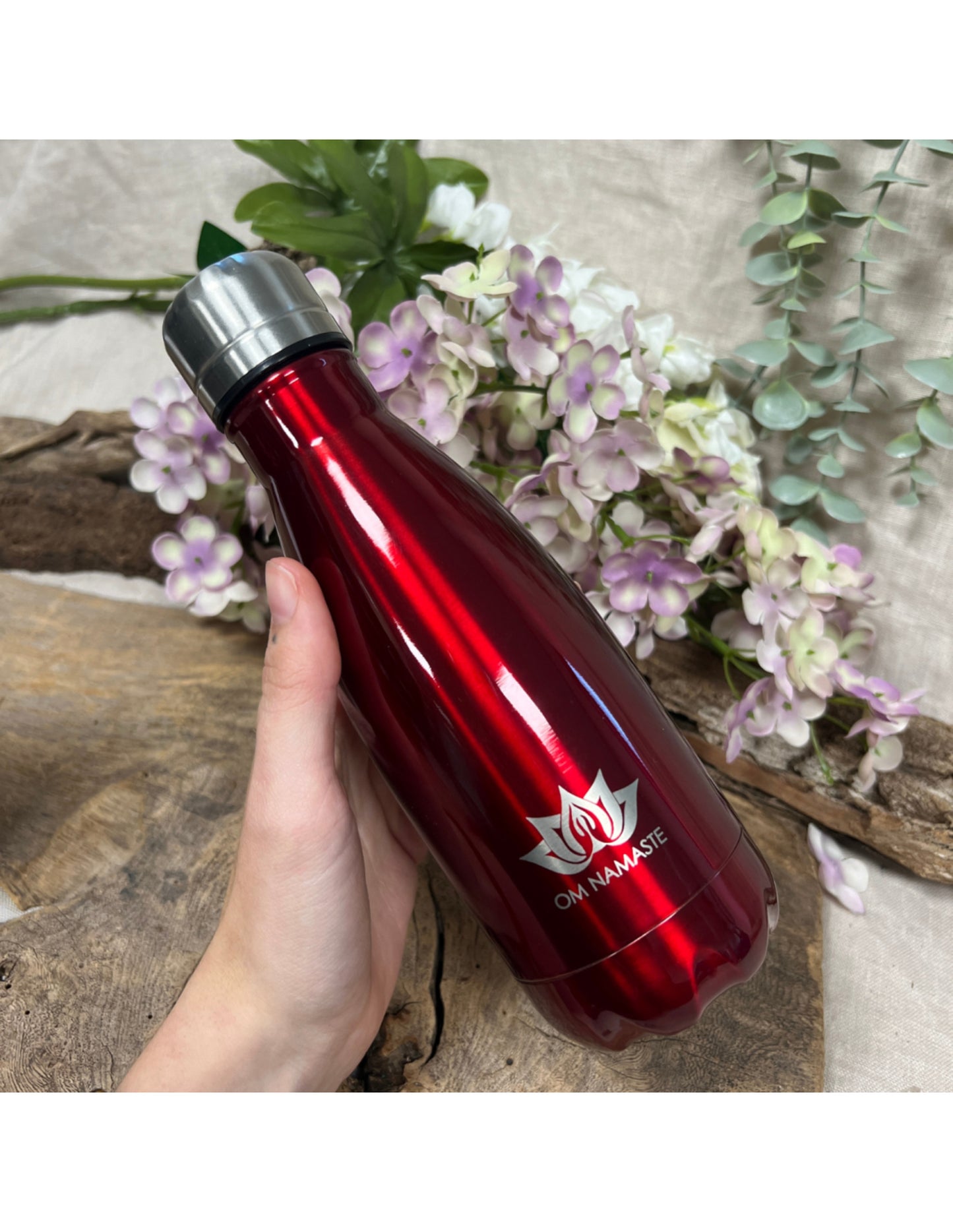 Image for drinkfles-thermosfles-klein-donkerrood-glans-om-namaste-rvs_1.jpg